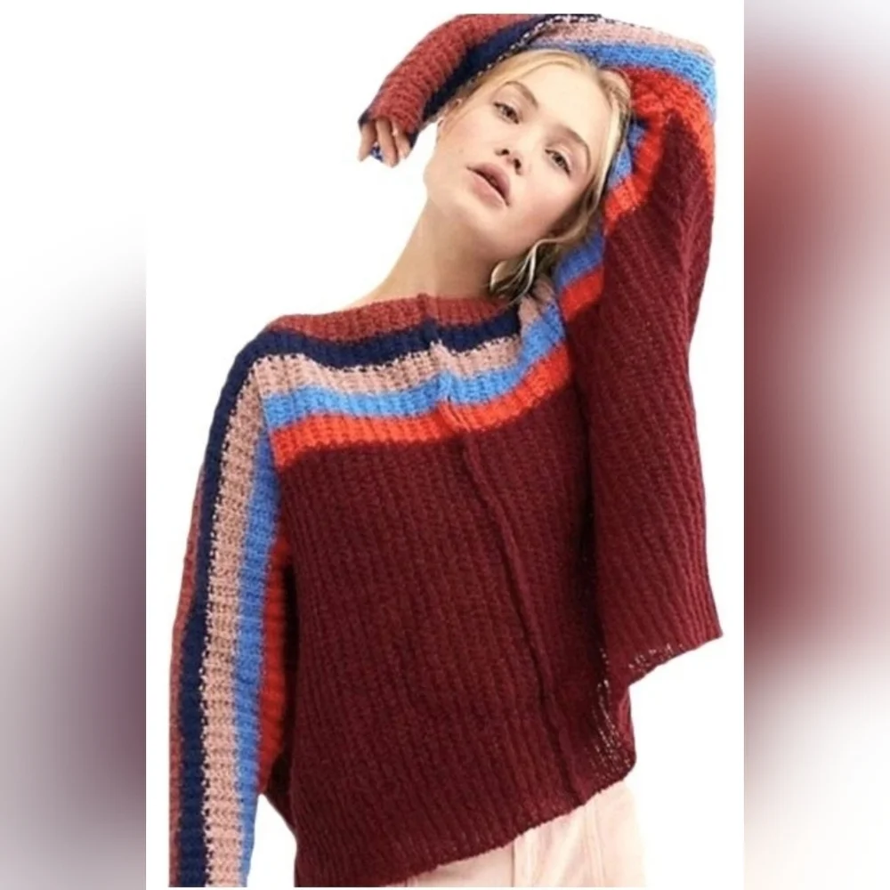 Free People New See the Rainbow Alpaca Striped Sweater Size XS Boho Scandi